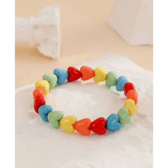 Handmade Other - Rainbow Colored Heart Stretch Beaded Bracelet
